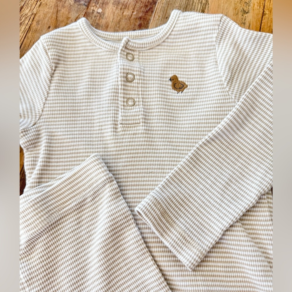 Carter’s 100% Cotton White and Beige Stripe Long Sleeve Pant Set 24 mos